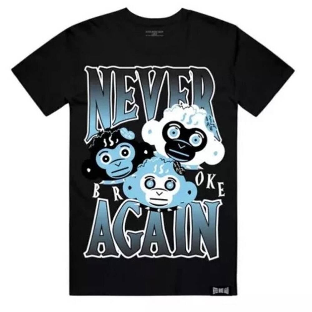 Never Broke Again T-Shirt Size Men's XL Black Triple Blue Monkeys Tee SS NWOT